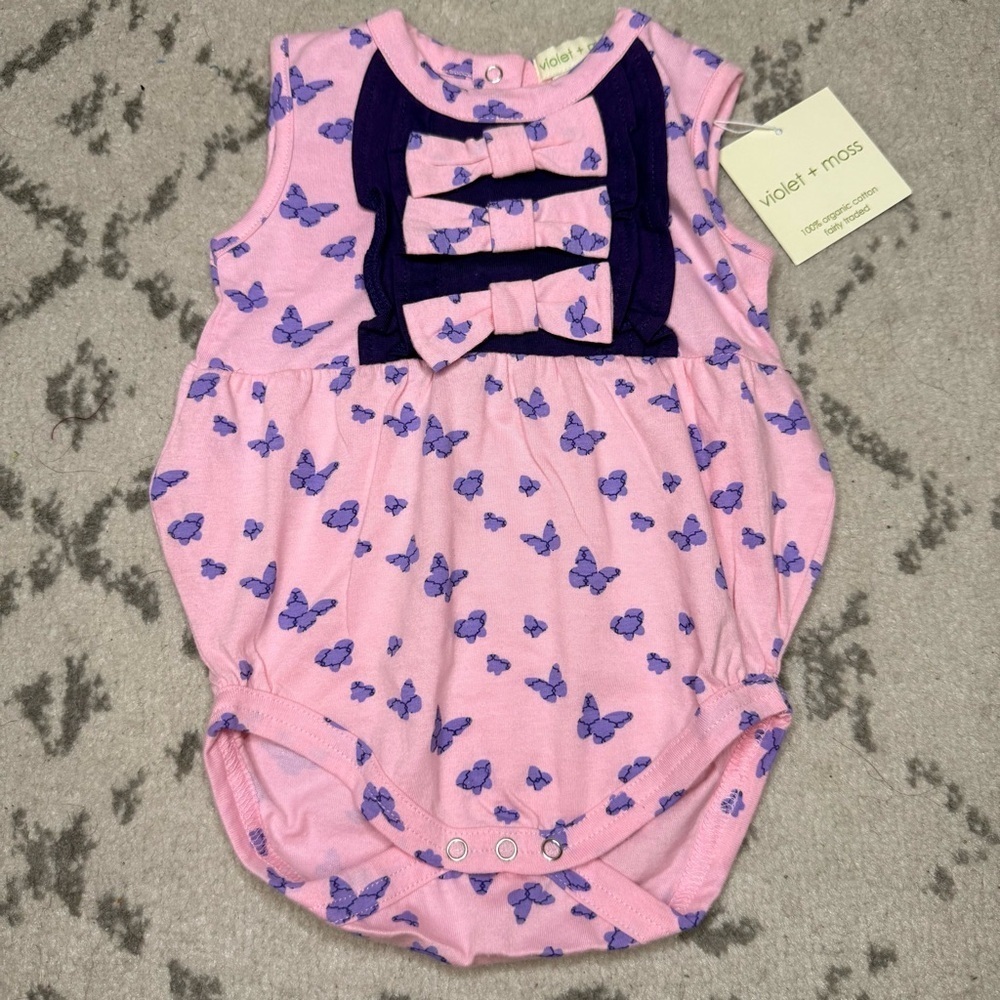 NWT VIOLET + MOSS by Kate Quinn Butterfly Print Sleeveless Bow Bodysuit